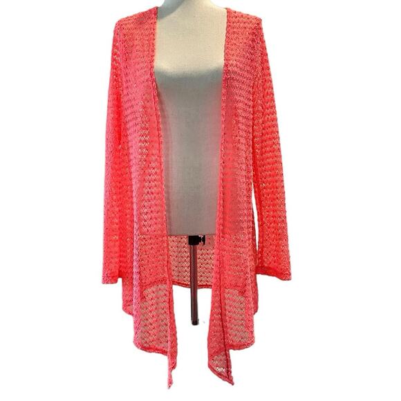 Angele & Ricky  size 1x peachy orange crochet lacy  draping cover up - Picture 1 of 9
